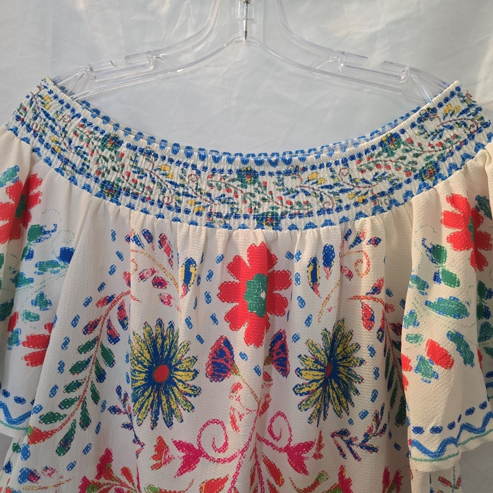 Flying Tomato Floral Off The Shoulder Top Textured Boho-chic Bell Sleeves Sz L - Picture 3 of 11
